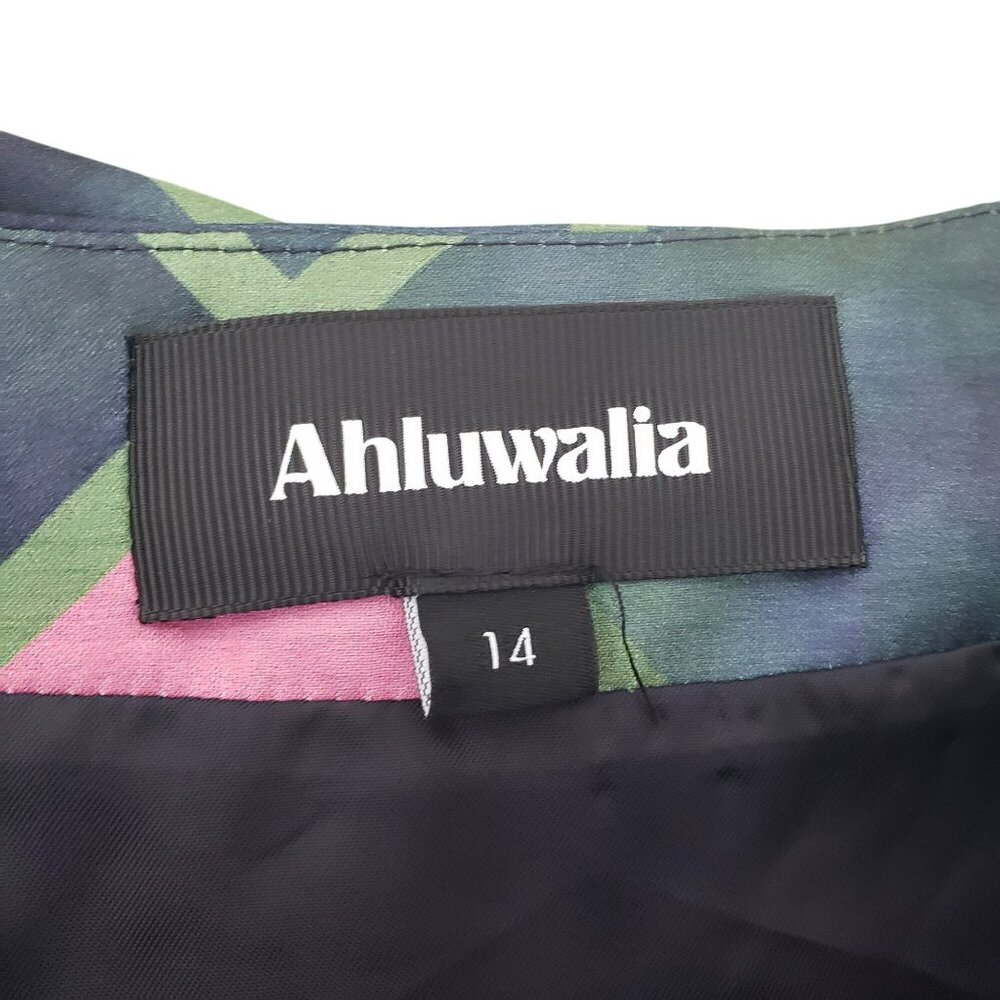 NEW Ahluwalia Side Cutout Ruched Satin Mini Skirt Pink Green Forest Fairy - Picture 10 of 13